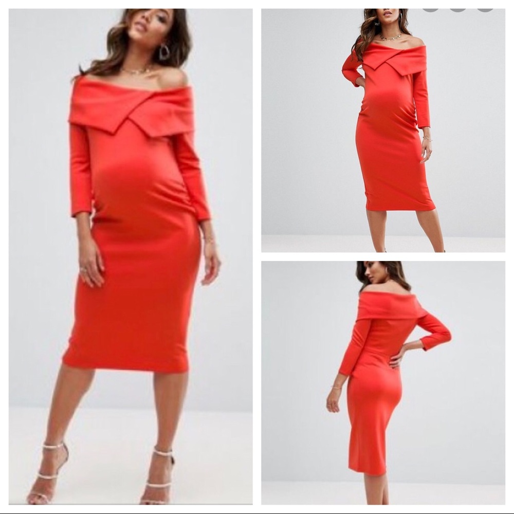 Asos Maternity Tall Origami Pleated Bardot Dress
